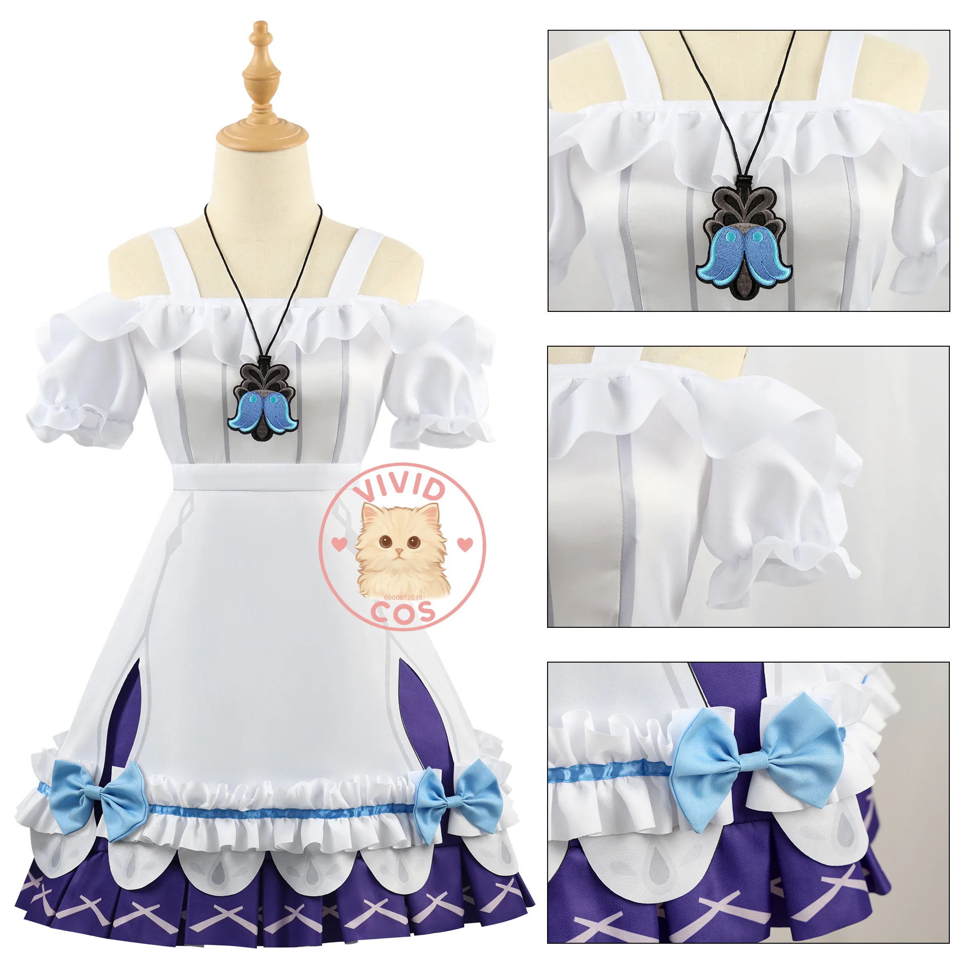 Game Genshin Impact Arlecchino Cleopatre Cosplay Role Play Costume Cute Anime White Dress for Girls Women Adult Comic Con Suit