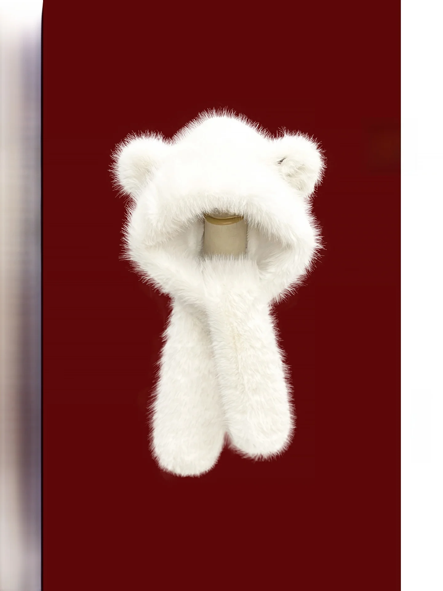 Cute Bear Ear Thickened Fleece Winter Hat Scarf Two-Piece Set Warm Ear Protection Fluffy Cap Integrated Design Unbranded
