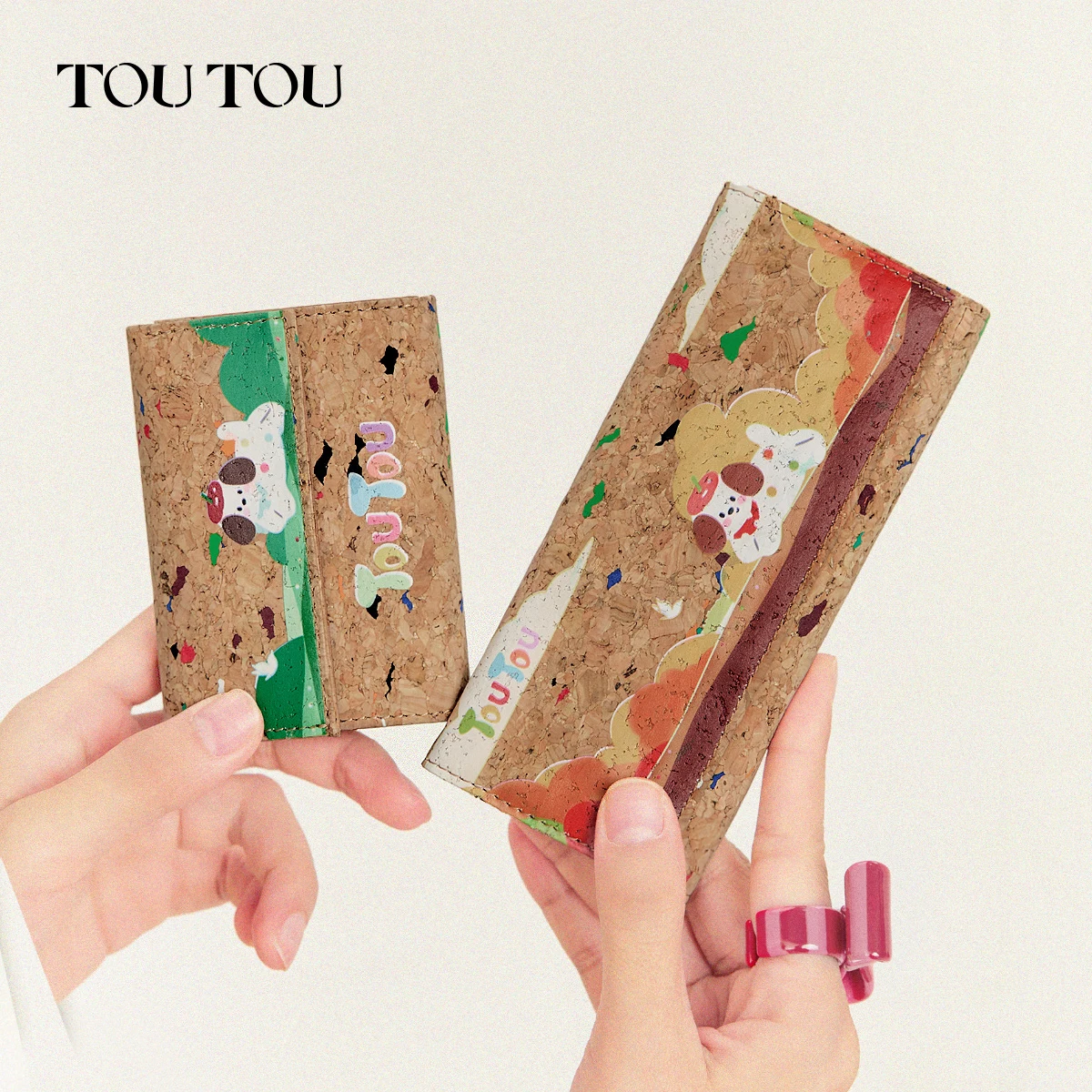 Toutou Y2k لطيف الكلب الفلين المحفظة المستدامة حامل بطاقة المرأة الأكورديون فتحات قصيرة/طويلة نسخة المدمجة اليومية محفظة