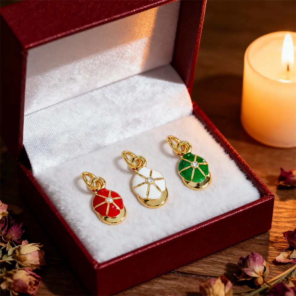 

4Pcs Pendants Brass Enamel Hat Charms Cubic Zirconia for DIY Jewelry Making Necklace Bracelet Daily Accessories for Men Women