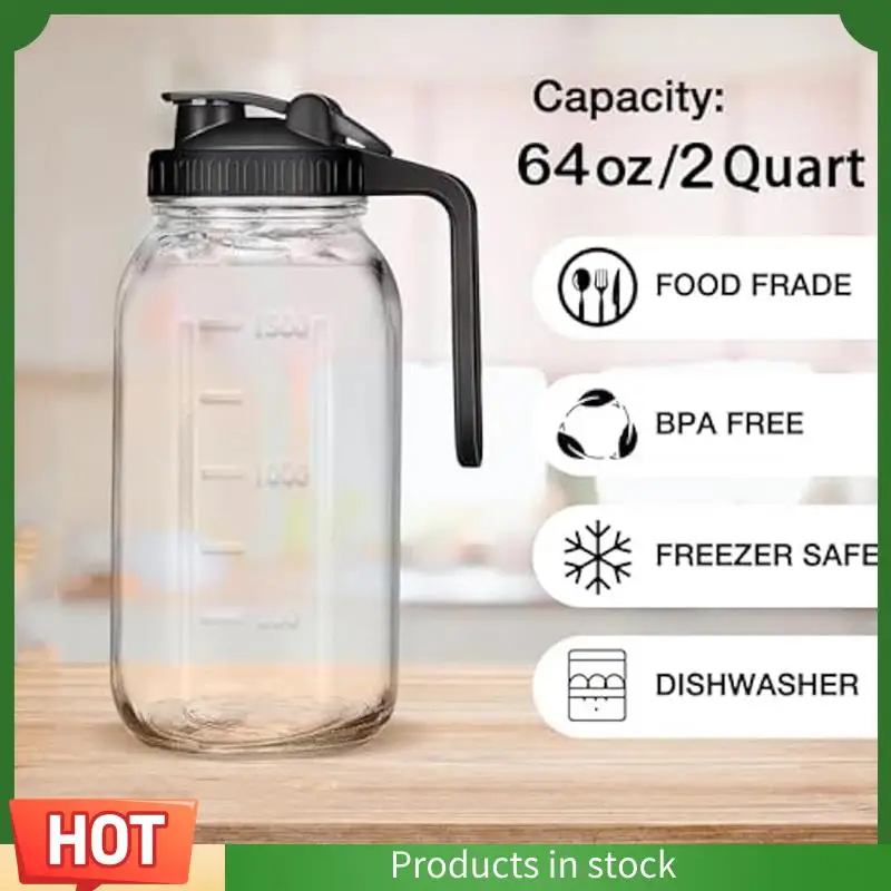 

A68G-стеклянный кувшин с крышкой-2 шт. кувшин Mason с широким горлышком, герметичная вода на 64 унции, кувшин для грудного молока с крышками для заливки носика