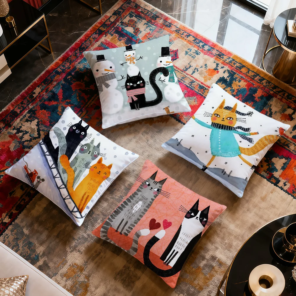 classic Cute retro hugging cat art soft pillow cover for Sofa Home Living Room Decor Protective Covers hogar pillowcase