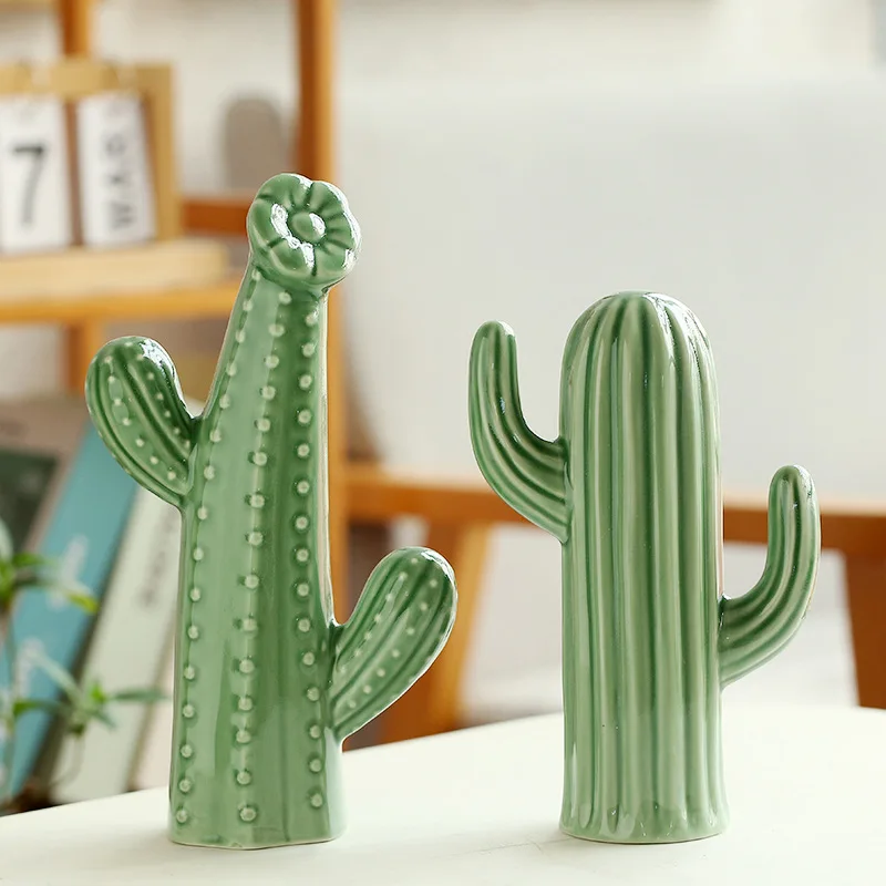 Adorno de Cactus de cerámica minimalista nórdico, modelo creativo para sala de estar, vestíbulo, escritorio, artesanías para el hogar, 1 ud.
