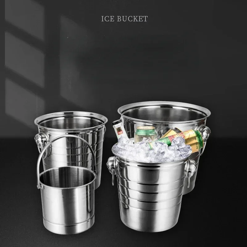 1L/3L/5L Portable Stainless Steel Ice Bucket Comfort Handle Eco-Friendly Freezer Cooler Bar Supplies Kitchen Accessories