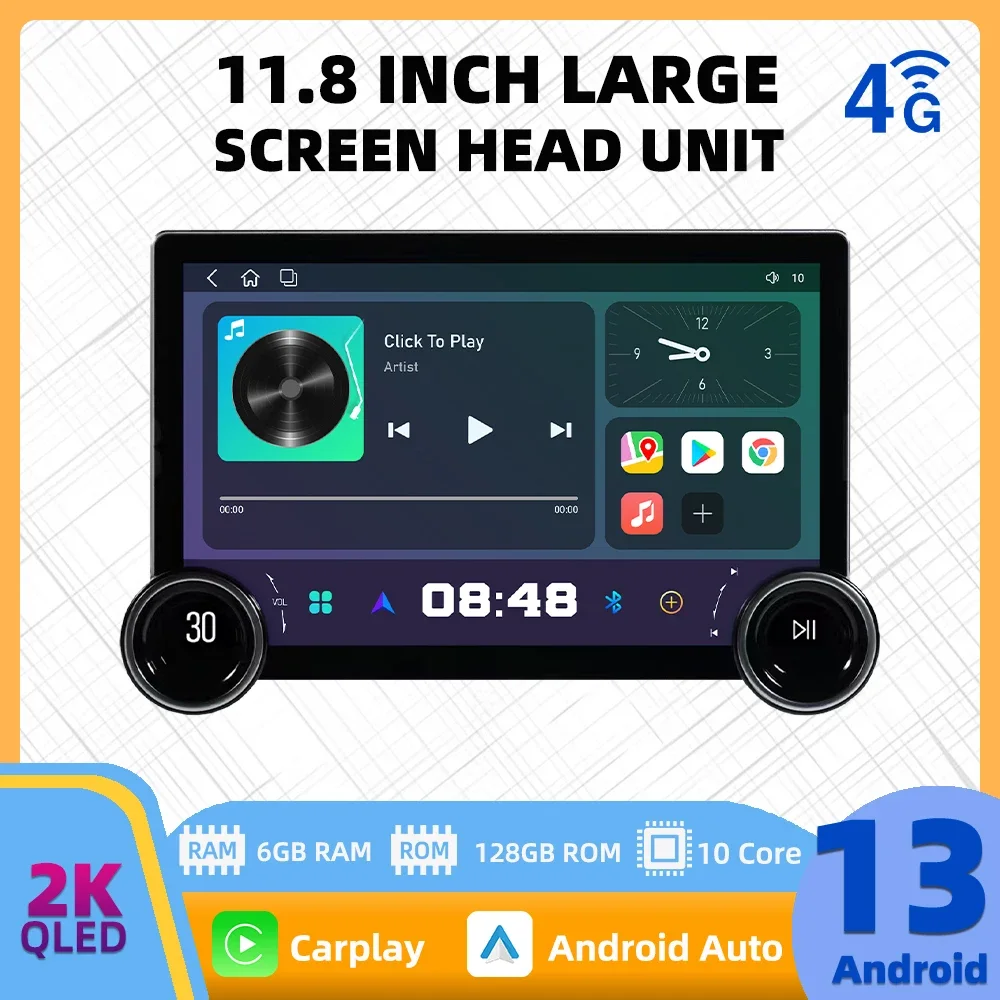 11.8 Inch Screen 2 Din Android Car Radio Navigation Multimedia Carplay GPS 4G WiFi Head Unit Autoradio Car Stereo with Fan