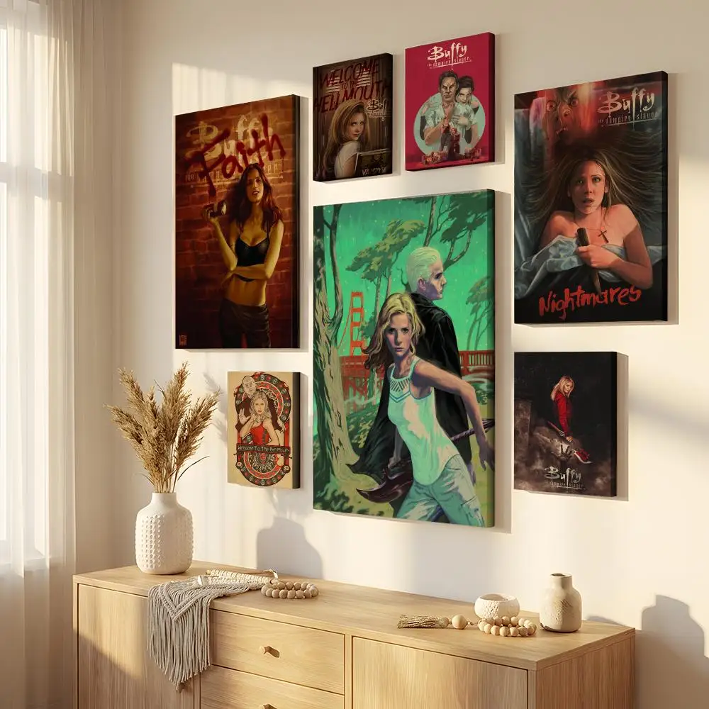 B-Buffy Vampire Movie Framed Wall Painting Canvas Wall Art Inner Frame Waterproof Home Decor For Living Room