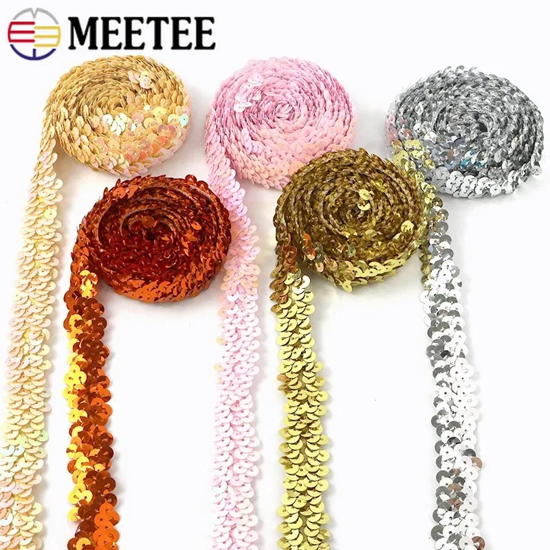 

2-20M Meetee 2cm Stretch Sequin Lace Trims Rubber Bands Dance Dresses Wedding Decor Elastic Band Trimming DIY Sewing Accessories