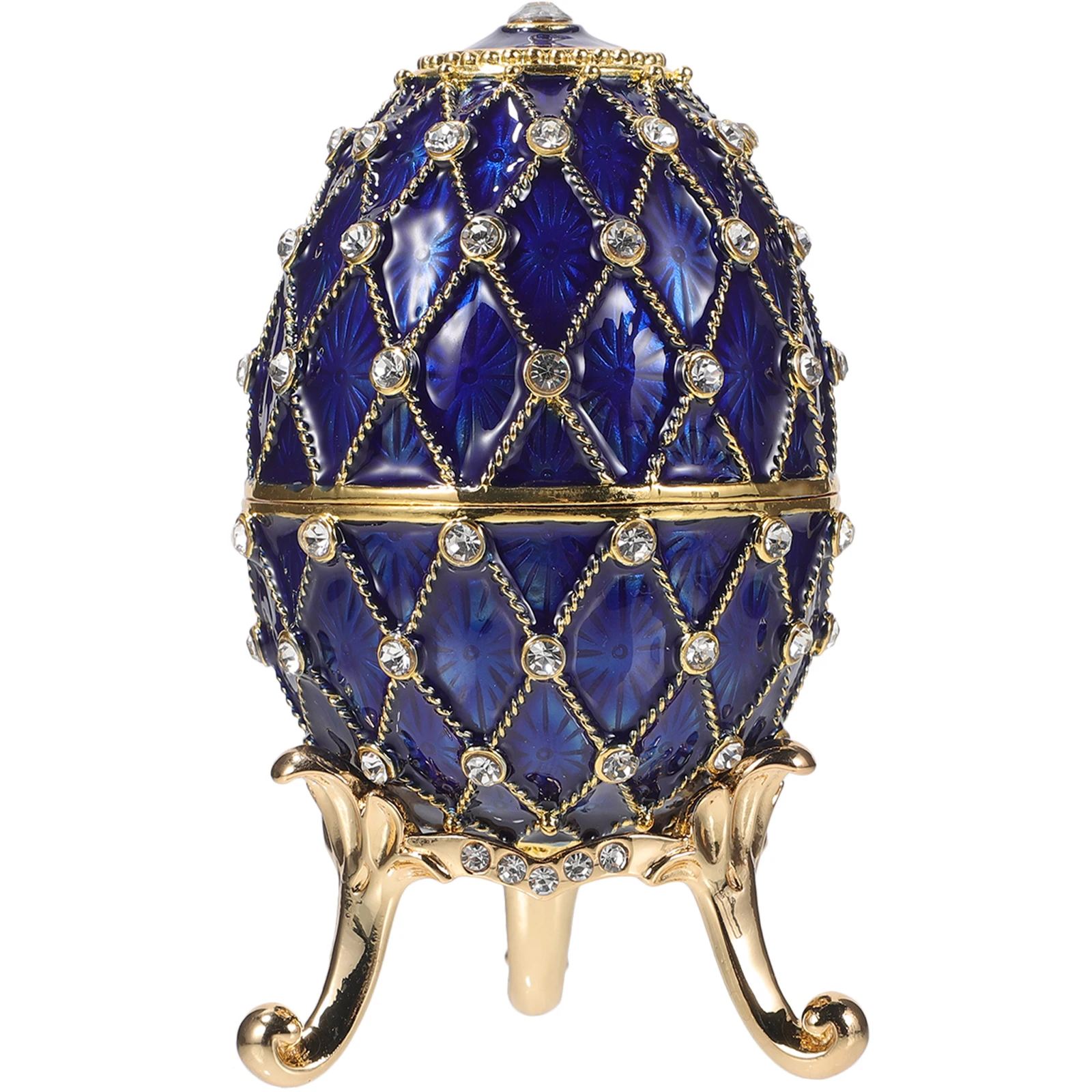 

Rhinestone Enameled Box Vintage Dresser Decor Alloy Trinket Storage Boxeaster Egg Jewelry Case Hollow Gold-Plated Design Desk