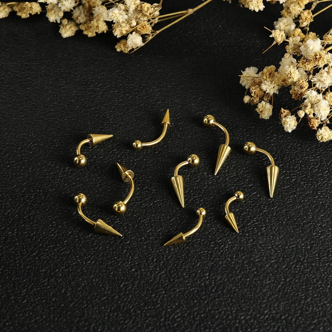 1PC 16G Long Spike Bridge Stainless Steel Eyebrow Ring Curved Barbell Cartilage Earring Punk Cone Labret Piercing Jewelry view 4