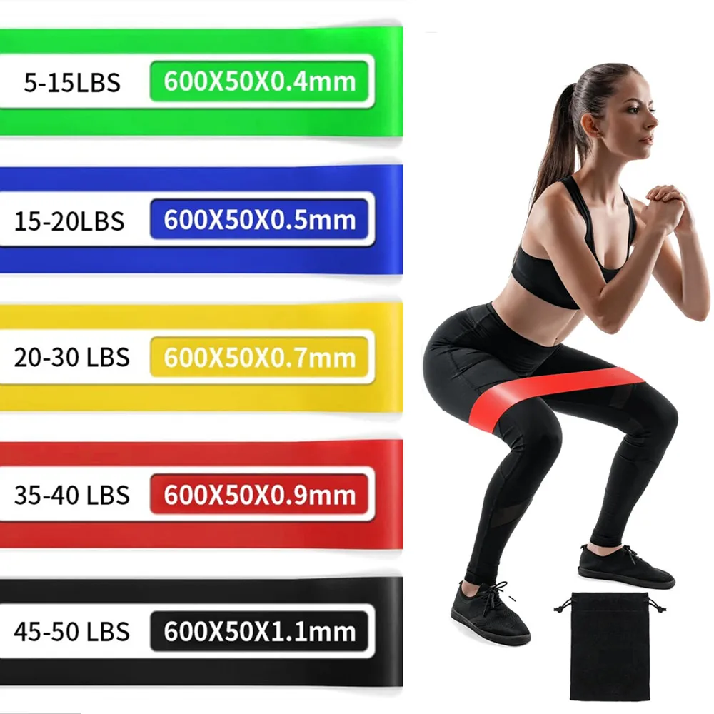 Set Of 5 TPE Resistance Bands Fitness Elastic Yoga Sport Exercise Bands Strength Training Home Workout Rubber Loop Gym Equipment