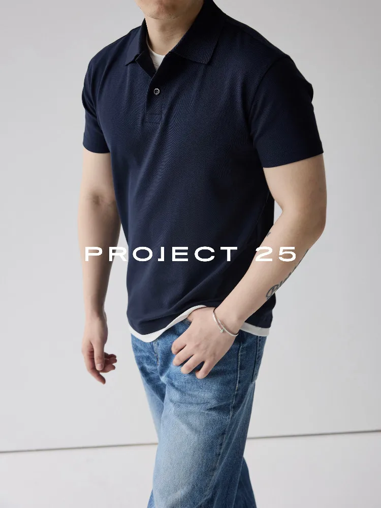 PROJECT 25 Men's Cooling Piqué Polo with Fake Two-Piece Design – Minimalist, Layered-Look Short-Sleeve for Elevated Casual Wear