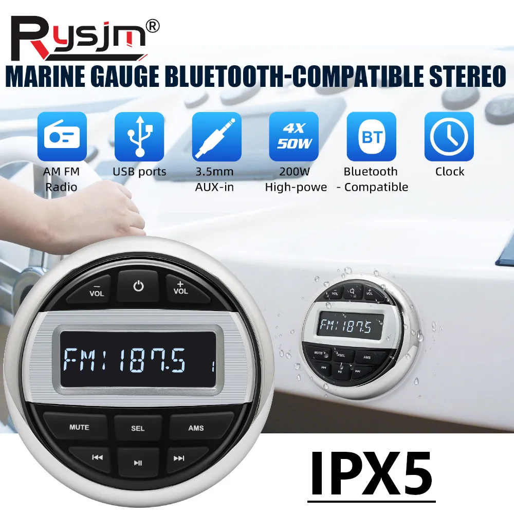 Reproductor de MP3 multimedia para barcos, resistente al agua, estéreo marino, Bluetooth, Audio, Radio, receptor FM AM para barcos, yates, ATV, UTV, coches