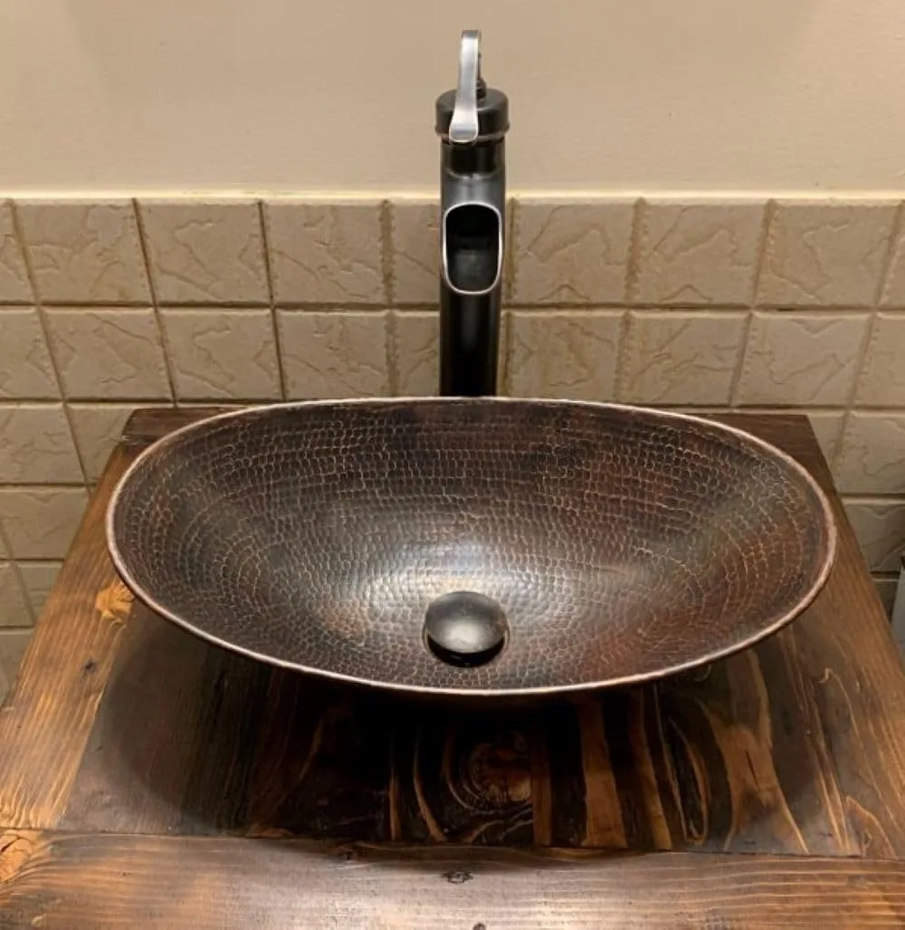 

Раковина для ванной комнаты с медным сосудом 17 дюймов и встроенным выдвижным сливом и водопадным смесителем ORB 13 дюймов