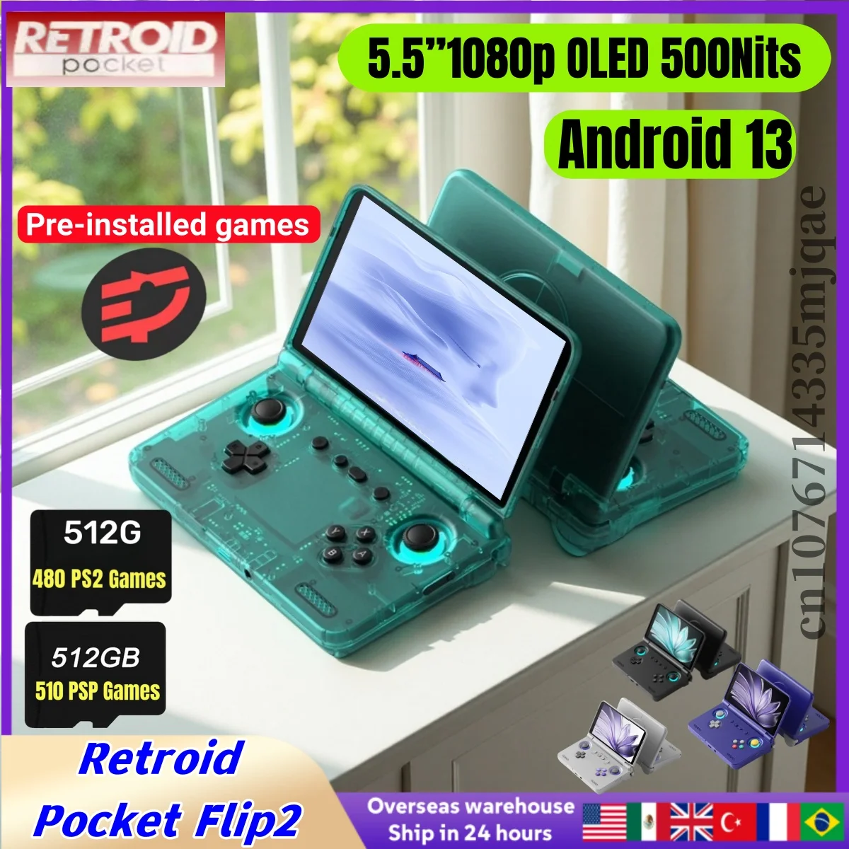 Retroid Pocket Flip 2 Handheld Console SD865 5.5”1080p Oled Wifi6 Handheld Portable Gaming Console With Hall Rockers Custom PS2