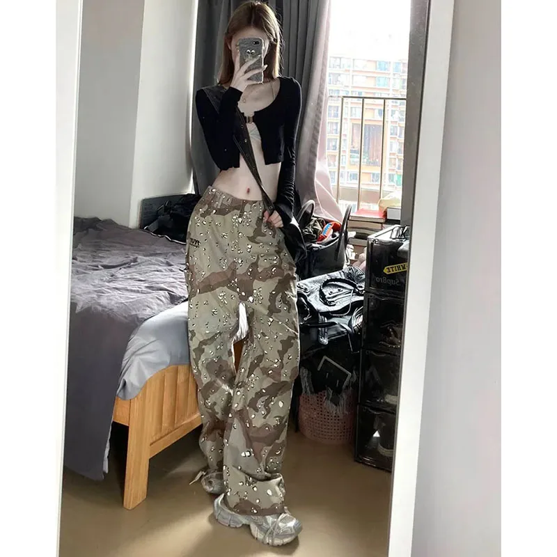 

American Retro Camouflage Overalls Pants Men Women With Same Autumn Winter Design Sense Niche Straight Parachute Pants Pocket Ti