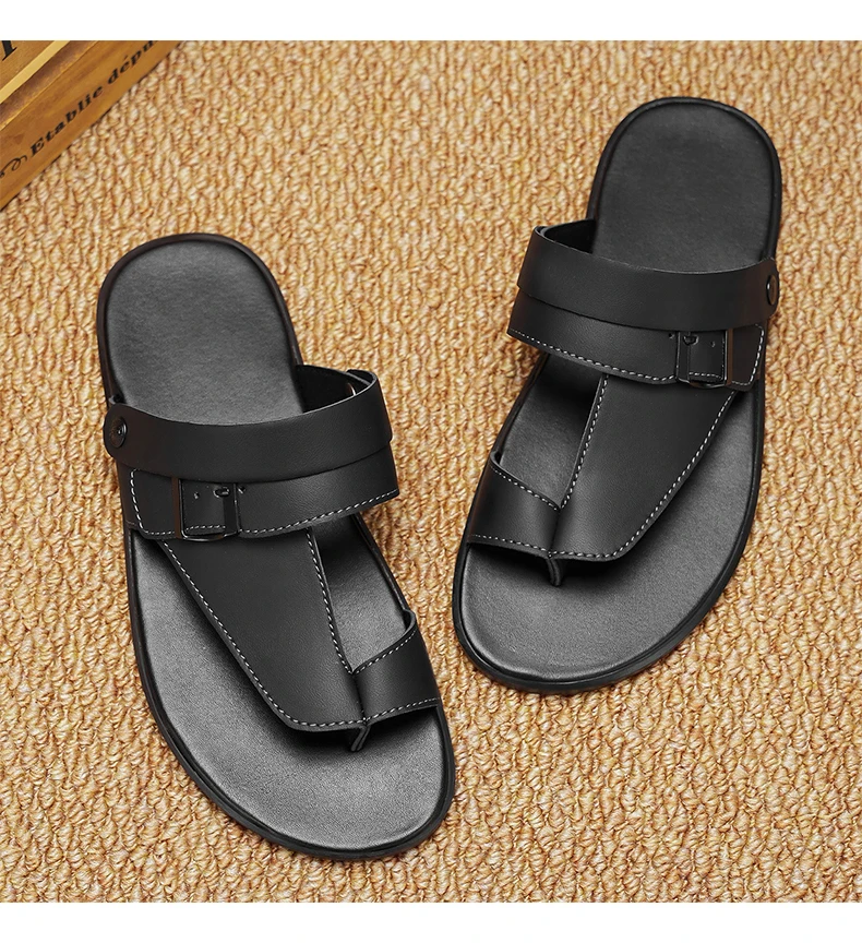 Echtleder-Sandalen für Herren, modische Flip-Flops, bequeme Herren-Strandschuhe für den Außenbereich, hochwertige Herren-Hausschuhe mit weicher Sohle, Übergröße – Detail 15