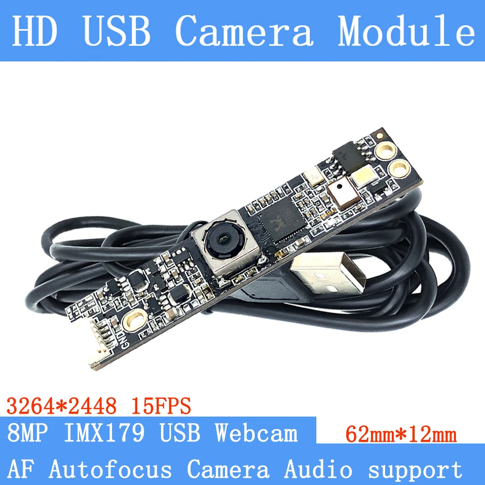 15FPS 3264*2448 UVC USB Camera Module 800W IMX179 AF Autofocus HD Face Recognition Webcam Support Audio