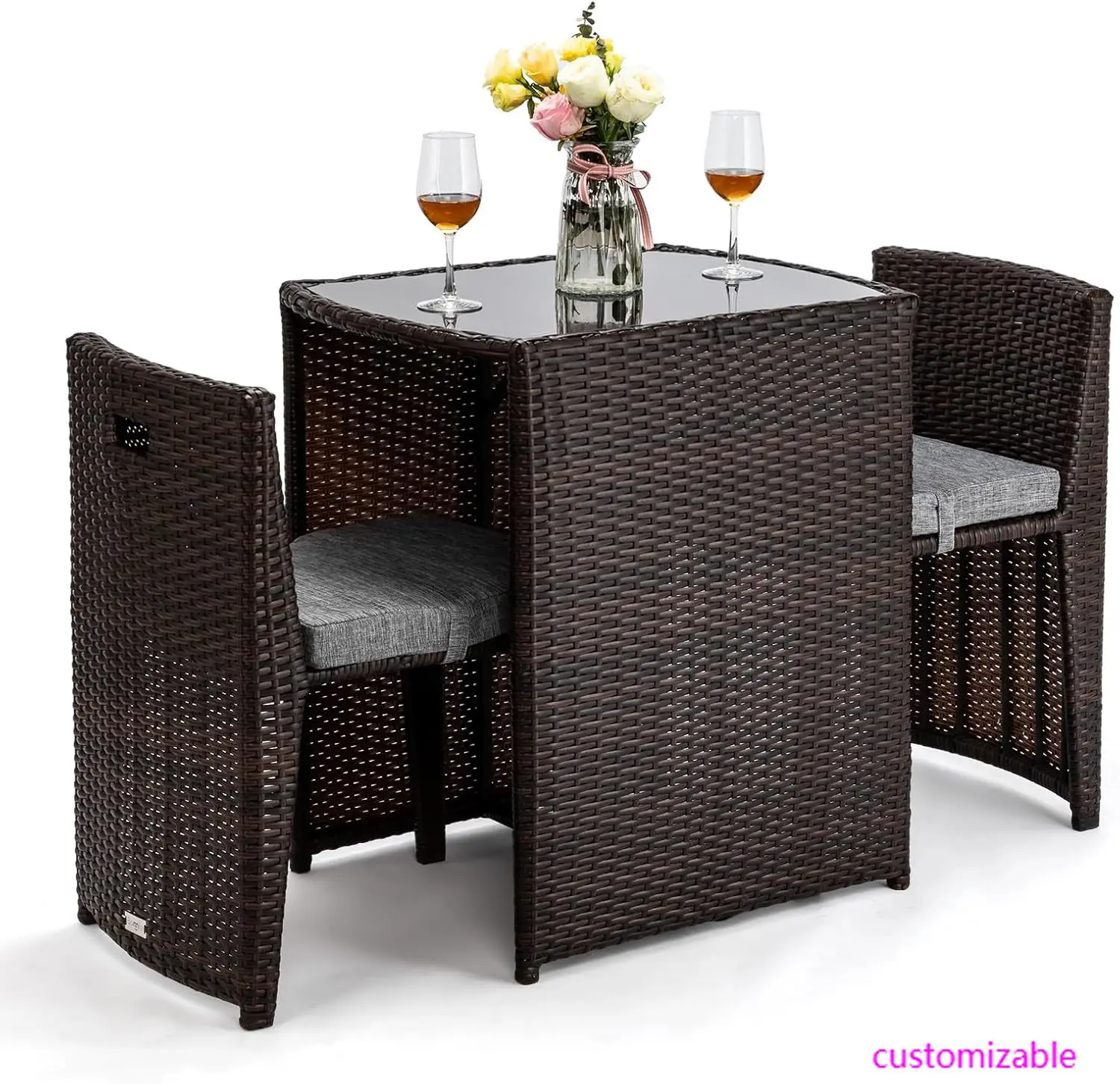 Outdoor Patio Bistro Set with Glass Top Table