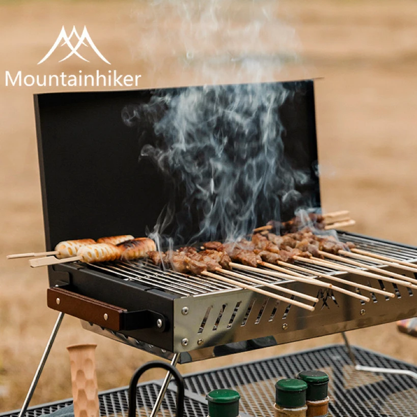 Outdoor Camping BBQ Grill Mountainhiker Foldable Portable Stainless Steel Oven-wood Carbon Grill Pandora Grill With Grill Mesh