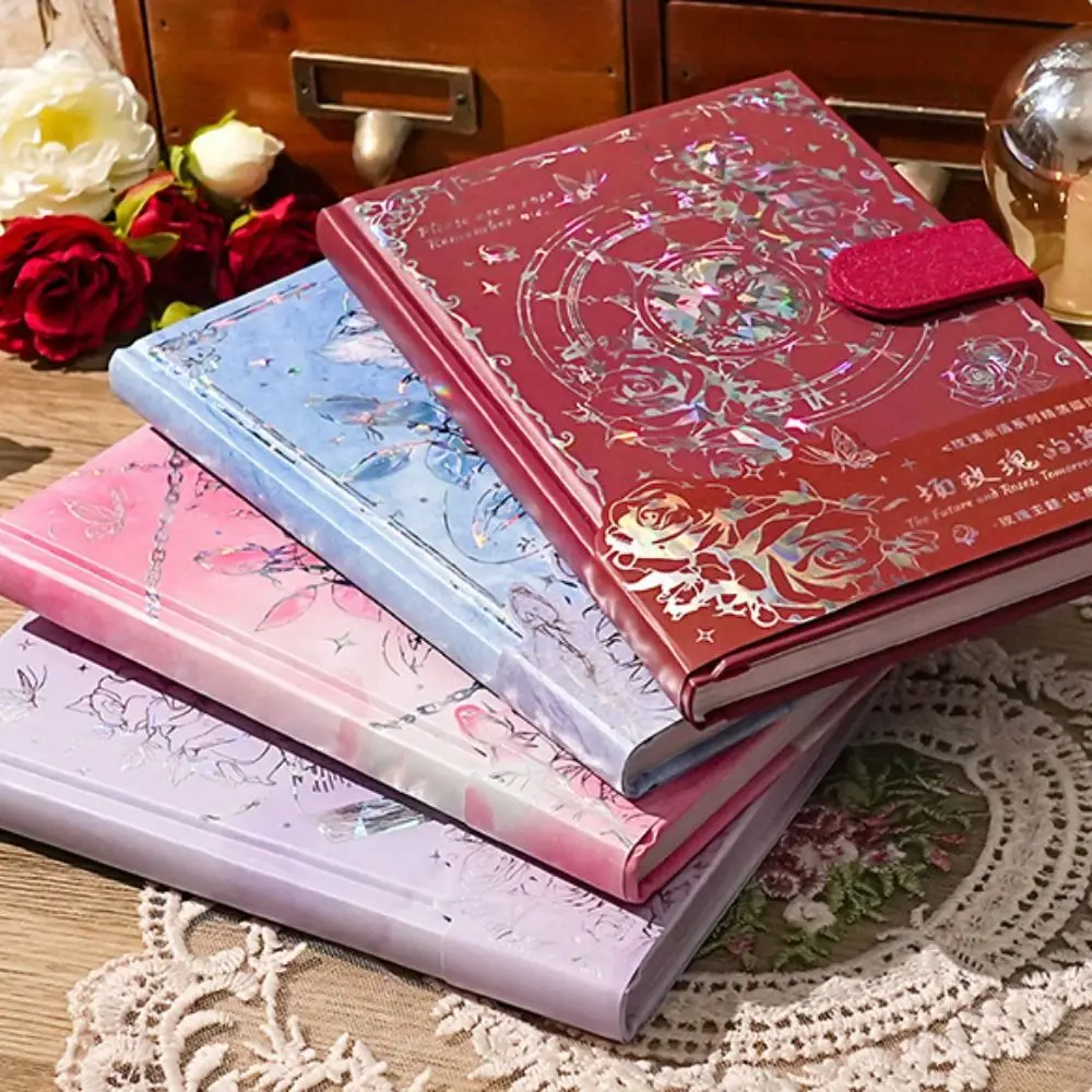 Rose Style Exquisite Diary Notebook Color Pages Multi Layer Retro Rose Notebook Thicken Magnetic Button Romantic Diary Planner