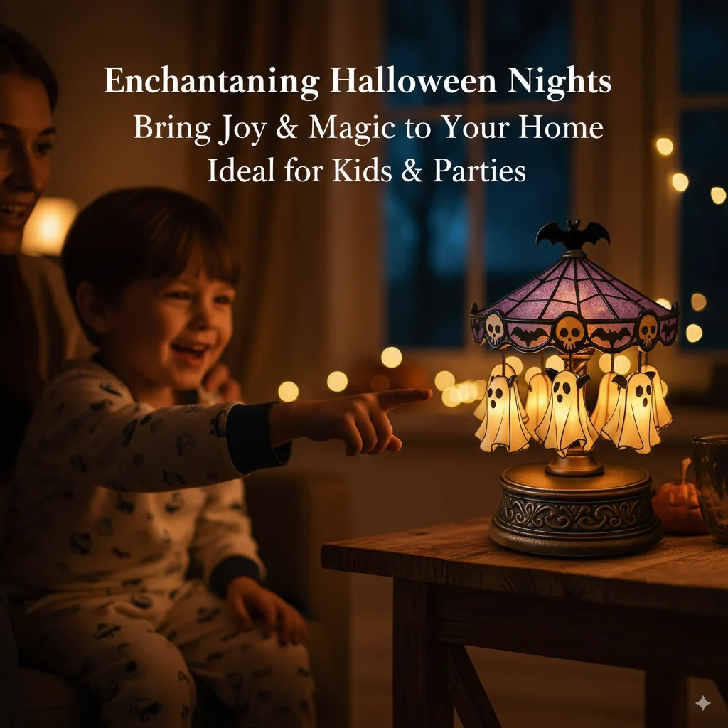 

Halloween Ghost Carousel Lamp Light Up Table Decoration Haunted House Spooky Atmosphere Indoor Room Decor Holiday Gift for Frien