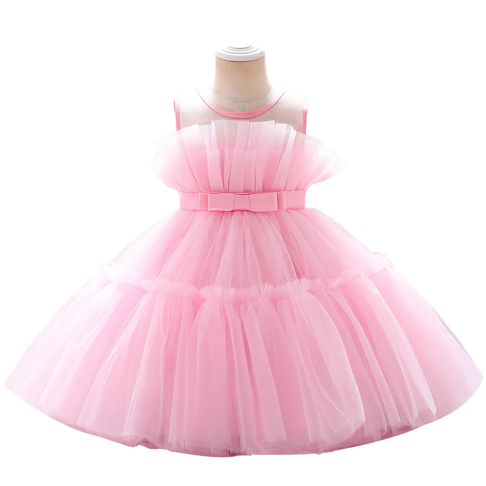 Summer Kids Lilac Knee-length Princess Dress Pink Tulle Birthday Party Ball Gown White Carnival Pageant Costume for 1-6-Yr Girls