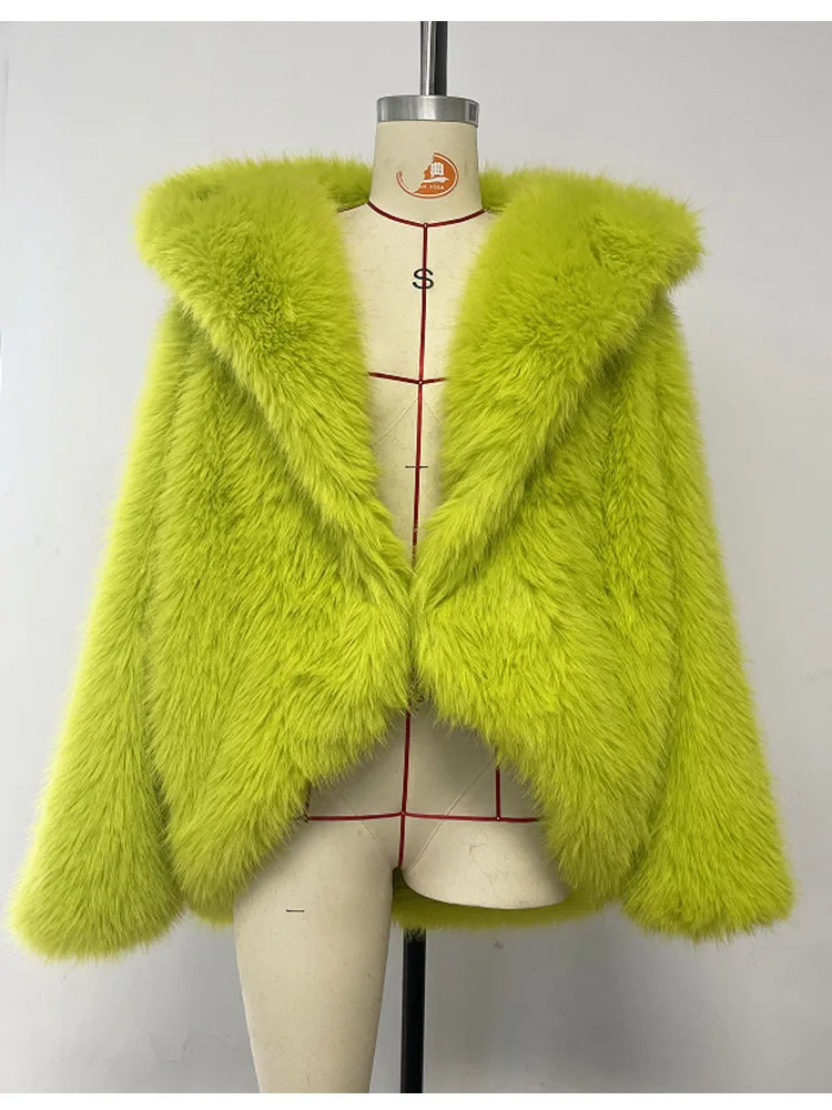 Zadorin High Street übergroße Fledermaus Ärmel Kapuze Faux Fox Pelzmantel Winter Frauen flauschige Jacke Damen Jacken Kleidung für Frauen