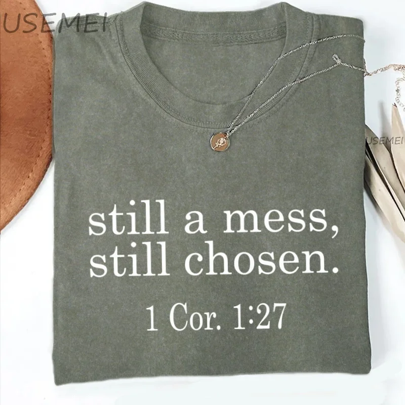 لا يزال فوضى لا يزال المختار تي شيرت الكتاب المقدس الآية تي شيرت المسيحية خمر غسلها التي شيرت المرأة المتضخم قصيرة الأكمام تي شيرت الملابس #2