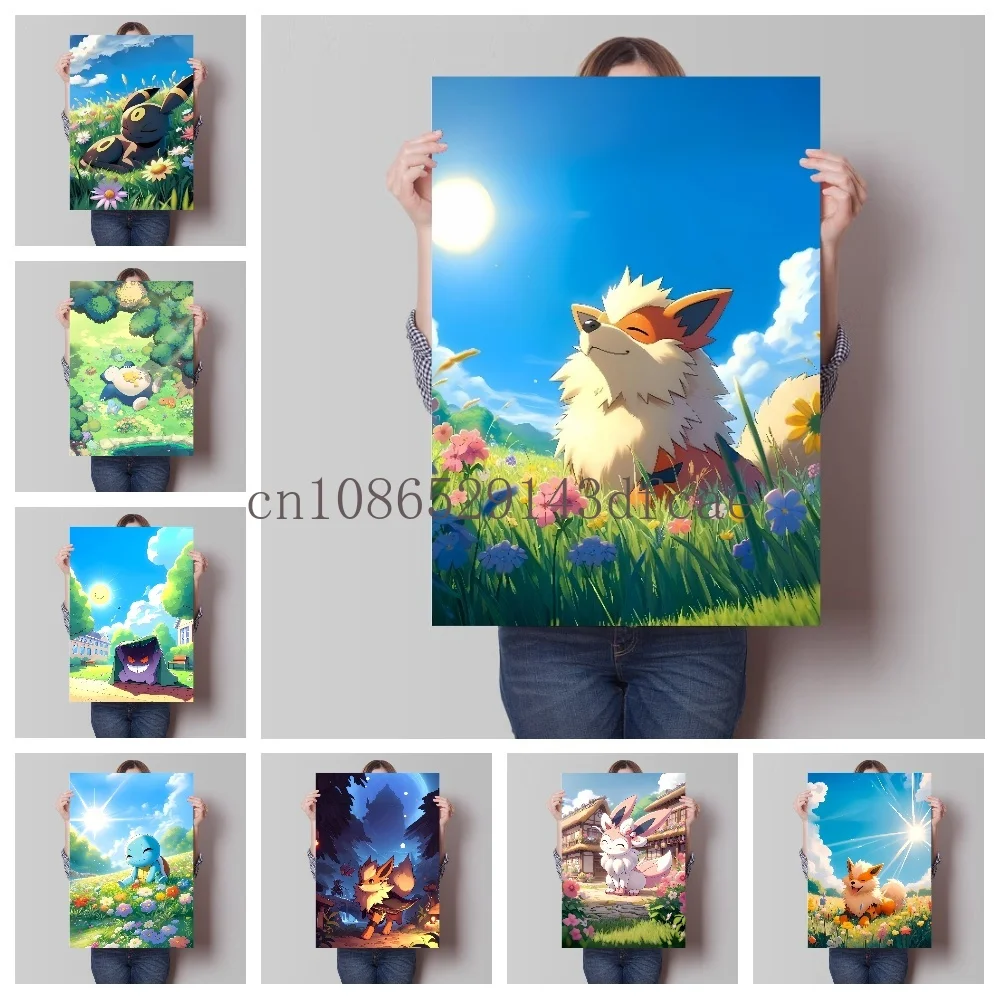 

Japanese Anime Comic Pokemon Pikachu Canvas Painting Pocket Monster Poster Kids Room Home Wall Art Decoration Frameless Cuadros