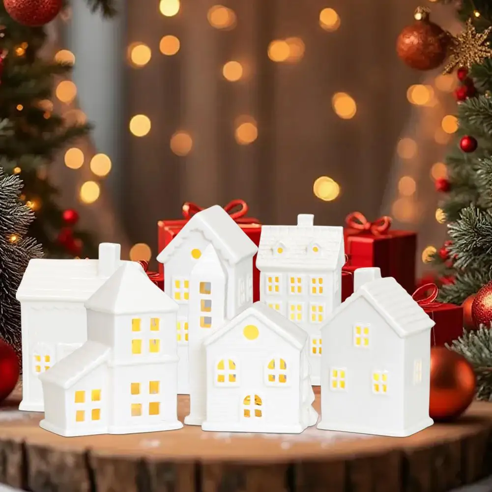 High-end Christmas Indoor Ornaments Village Lighted Ceramic Handmade Houses Xmas Holiday Farmhouse Rustic Decor For Home Table