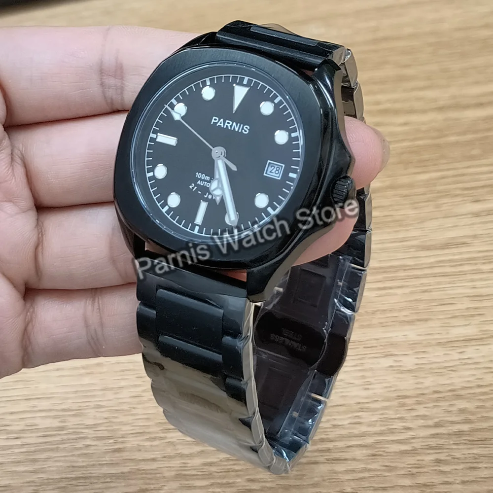 Parnis 39mm Automatic Men's Watch Sapphire Crystal 10 ATM Luminous Marker Stainless Steel Strap