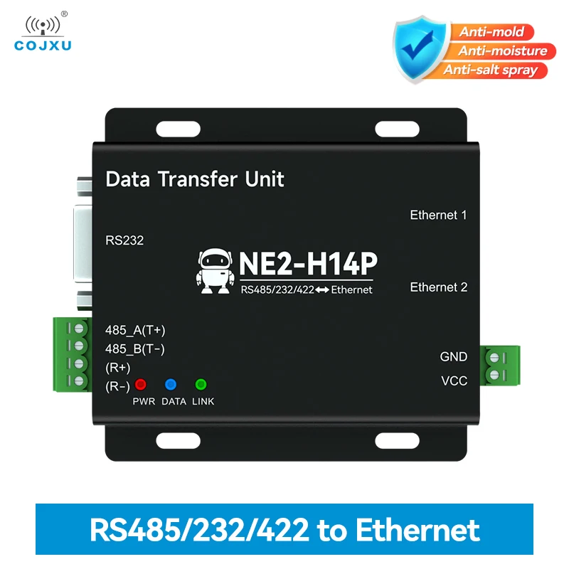 

RS485/232/422 to Ethernet Serial Server ModBus Gateway Build-in Switch COJXU NE2-H14P Power and Signal Isolation MQTT TCP to RTU