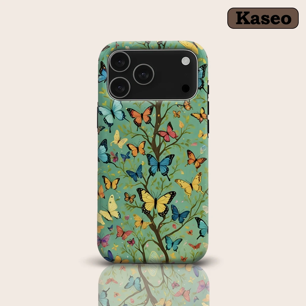 KASEO Matte Bumper for Magsafe Case for IPhone 17 16 15 14 Plus 13 Pro Max Shockproof Hard PC Butterfly Tree Cover