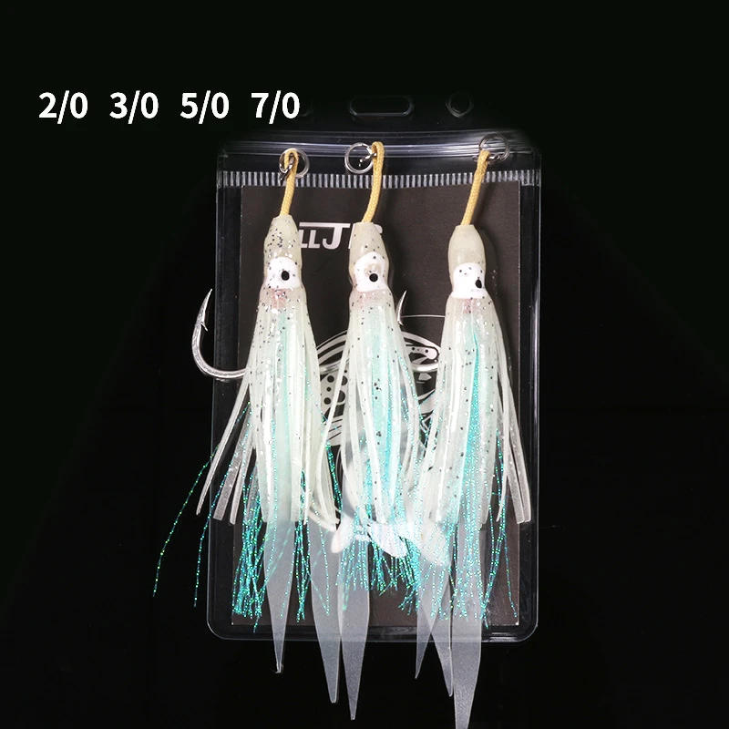 Skirt Squid Hook 2/0 3/0 5/0 7/0 Glow Rubber Squid Lure High Carbon Steel Jigging Hook Fishing Lure Assist Hook For Saltwater