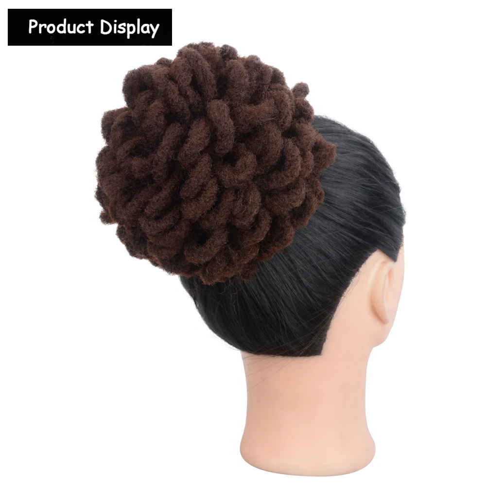 Synthetic Nu Locs Drawstring Ponytail Short Afro Curl Chignon Buns Hair Puff Faux Locs Dreadlocks Ponytail For Black Women