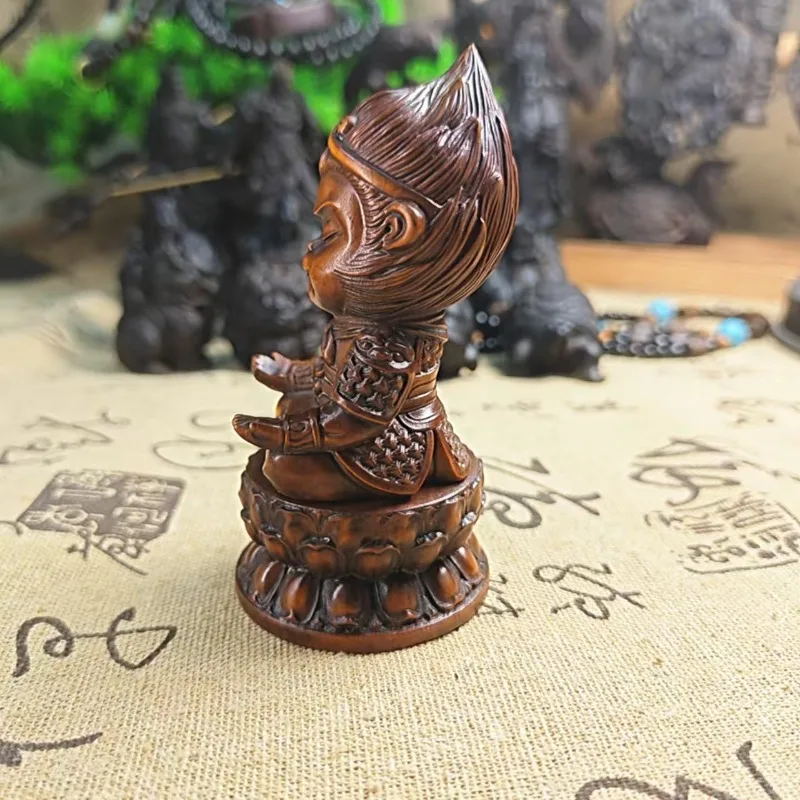 Hand-Carved Boxwood Monkey King Statue - 3x1.5