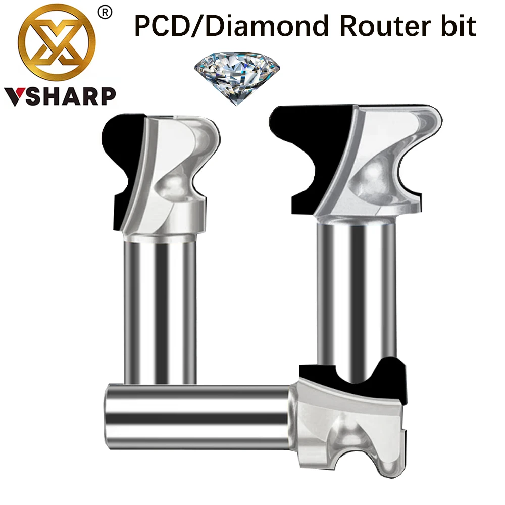 Vsharp Diamond  Milling Cutter PCD Cabinet Wardrobe Drawer Handle Panel Line Modeling Router Bit Slotting Arc Nail CNC Tool