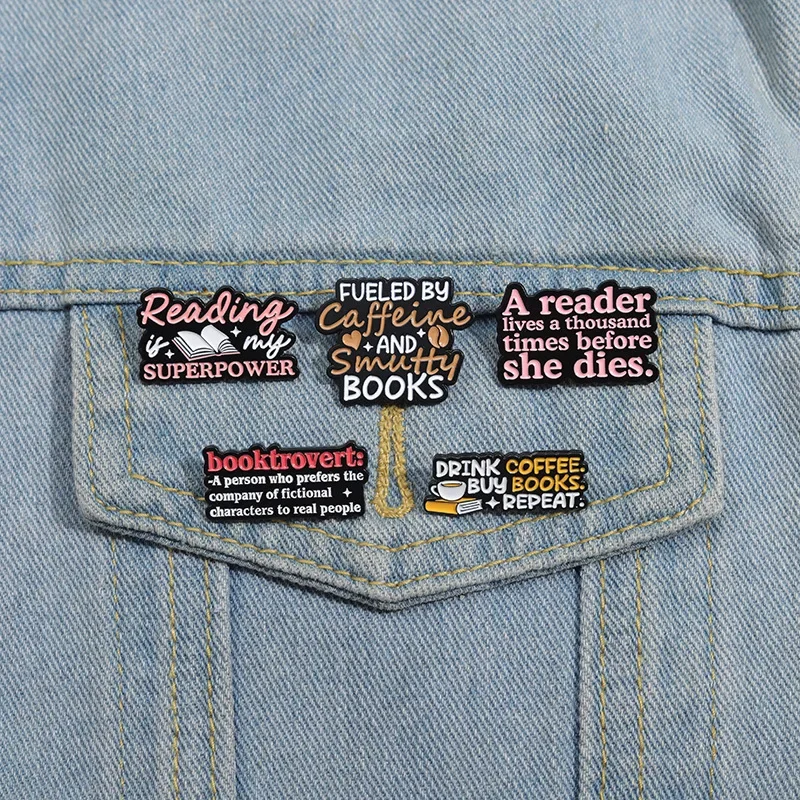 Creative Texts Coffee Enamel Pins Custom Letter Quotes Reading Book Brooches Lapel Badges Punk Jewelry Gift Drop Shipping