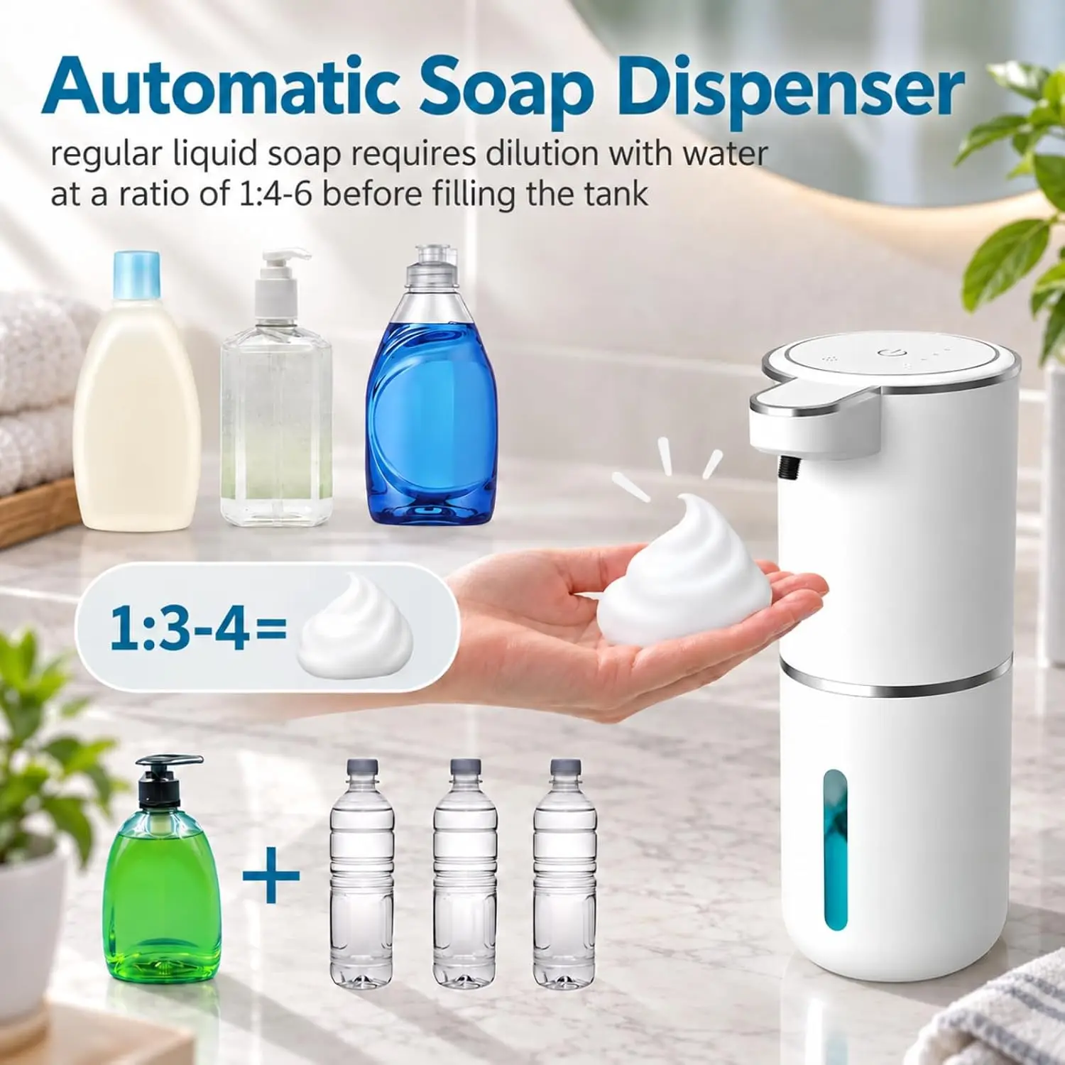 380ML Automatic Foaming Soap Dispenser Rechargeable Touchless Hand Liquid Soap Dispenser 4 Levels Soap For Bathroom Kitchen Dish
