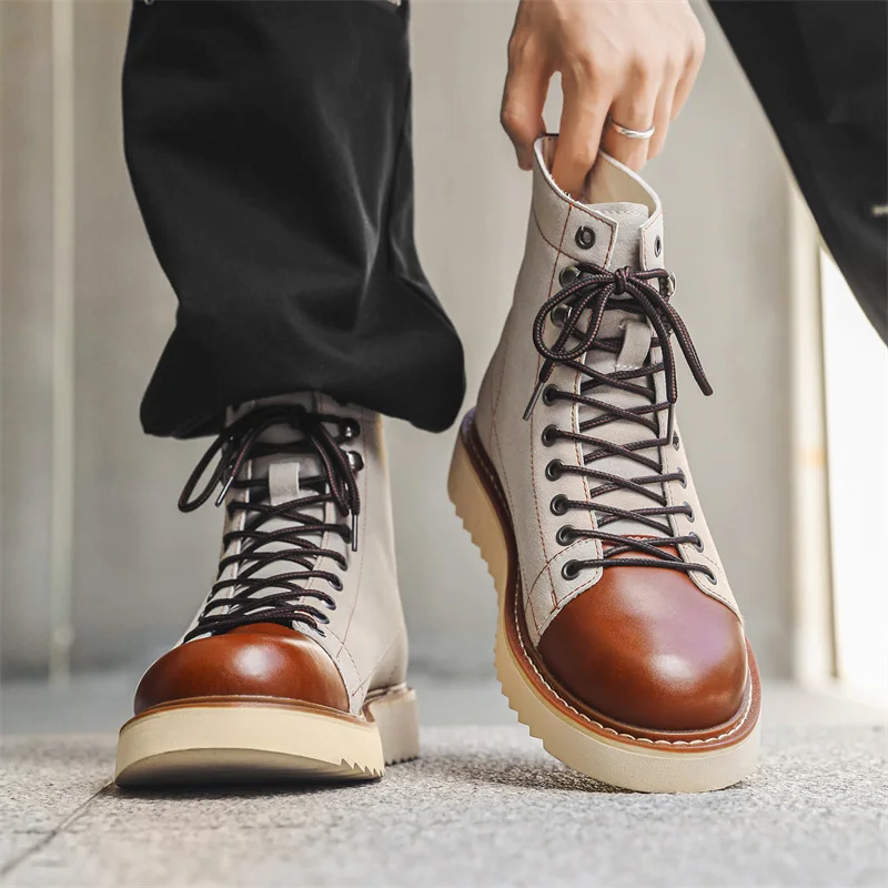 England style mens fashion desert boots cow suede leather shoes vintage cowboy platform boot punk stage cool ankle botas hombre
