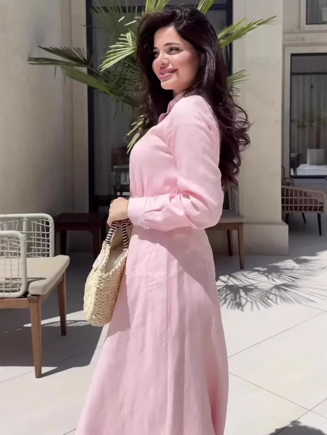 فستان نسائي للعيد عباية إسلامية وردية بأكمام طويلة عباية سادة دبي فيستدوس لارغوس فساتين رداء عربي حفلة قفطان جلابية رمضان 2026 #4