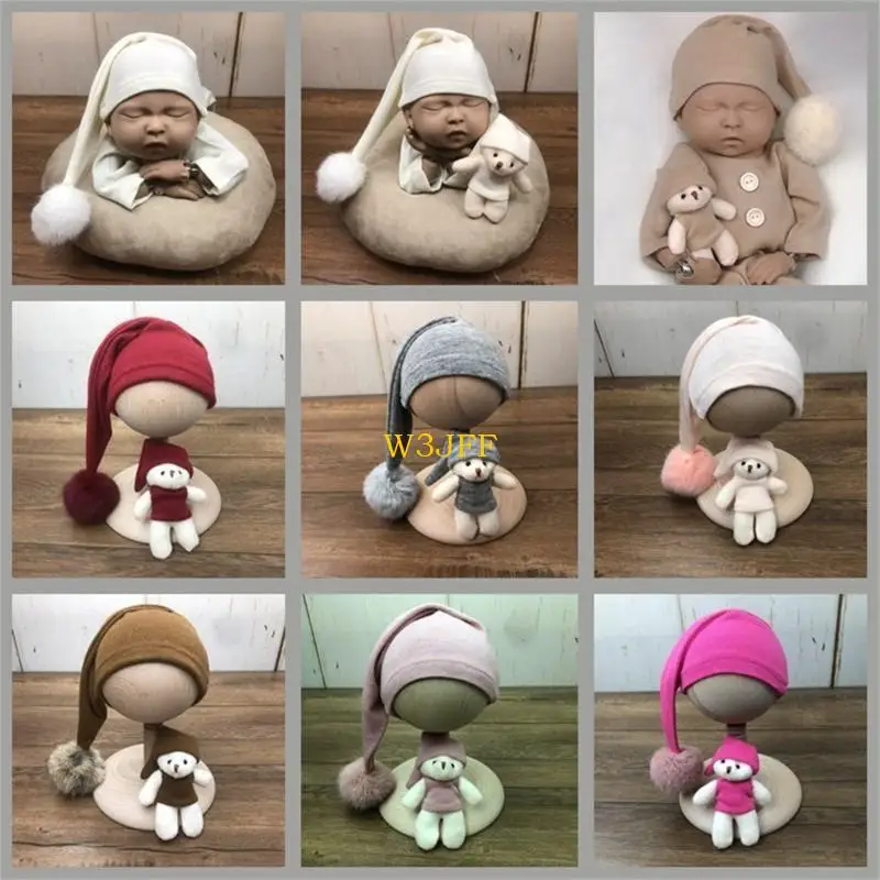 

W3JF 3 шт. реквизит для фотосъемки новорожденных, детский комбинезон с длинными рукавами, шапка для куклы