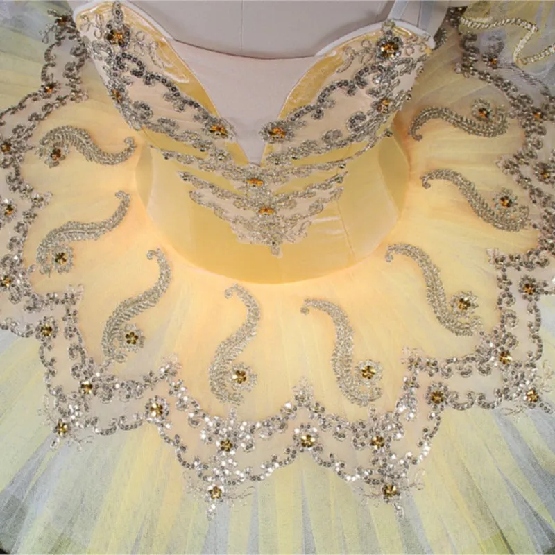 プロ仕様高品質カスタムサイズ12層大人用パフォーマンスウェアゴールドバレエチュチュ婦人服標準社交ダンスドレス