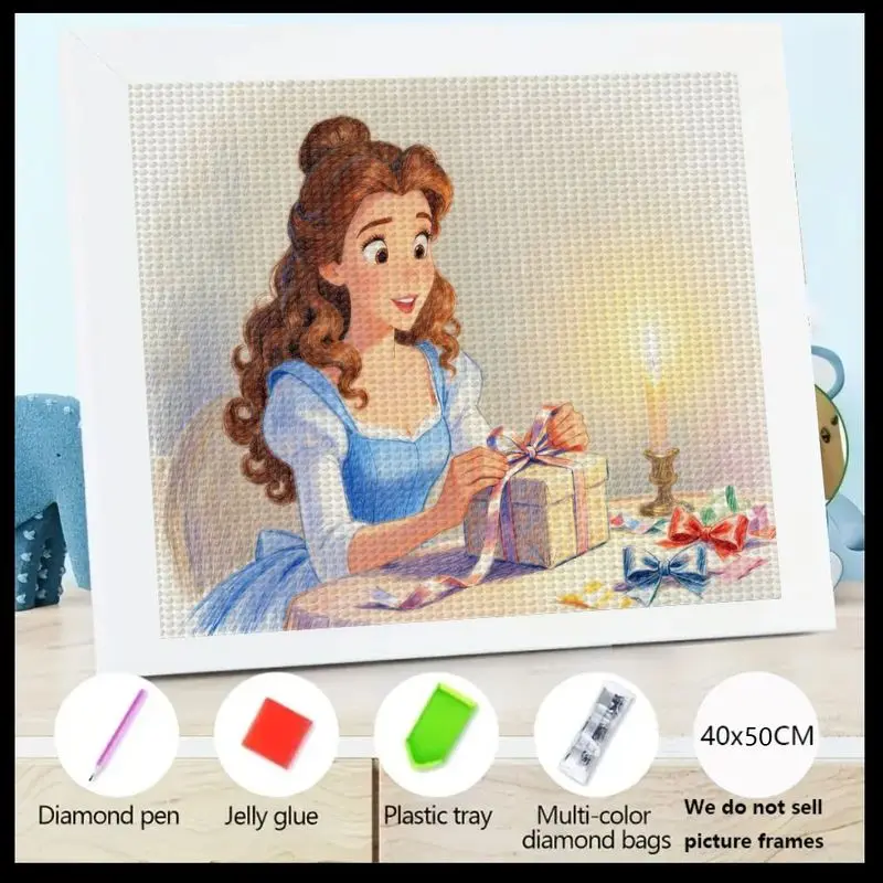 

1 шт., 5D DIY, полный дрель, набор для алмазной живописи, элегантный мультяшный принцесса Белль, распаковка, подарочная сцена, хрустальный драгоценный камень, большой размер 40x50 см
