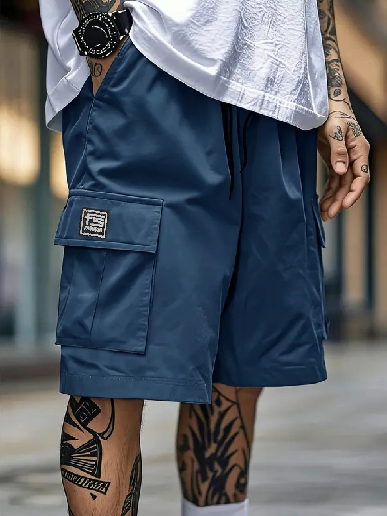Men's overalls shorts casual outdoor sports woven elastic soft and comfortable fashion simple multi-pocket elastic belt waist dr