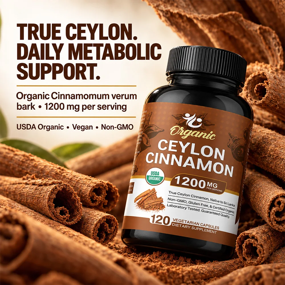 Organic Ceylon Cinnamon Capsules - Energy & Heart Support Antioxidant Supplement for Women & Men