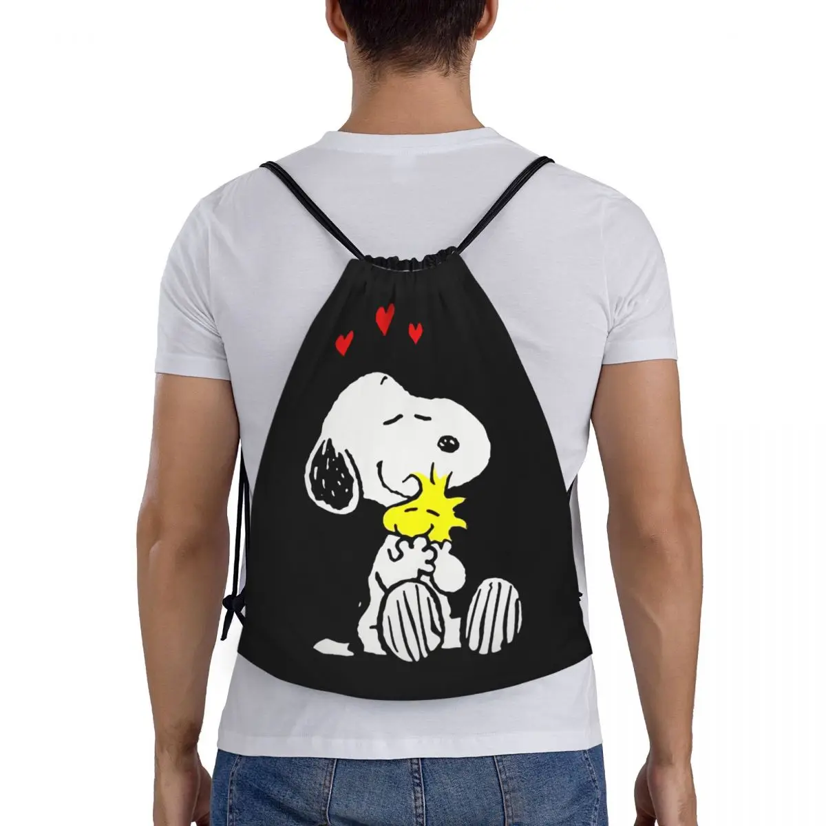 Custom S-Snoopys Woodstock Love Drawstring Bags for Training Yoga Backpacks Women Men Sports Gym Sackpack