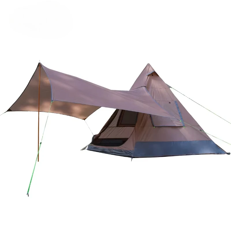 210D Oxford al aire libre pirámide india Oxford impermeable 3-4 personas dosel plegable a prueba de viento resistente a los rayos UV tienda de campaña con Awaing