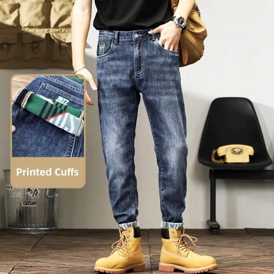 

Облегающие ультратонкие джинсы, мужские летние эластичные повседневные длинные брюки, хлопковые эластичные джинсовые брюки со средней талией, модные модные брюки на молнии...