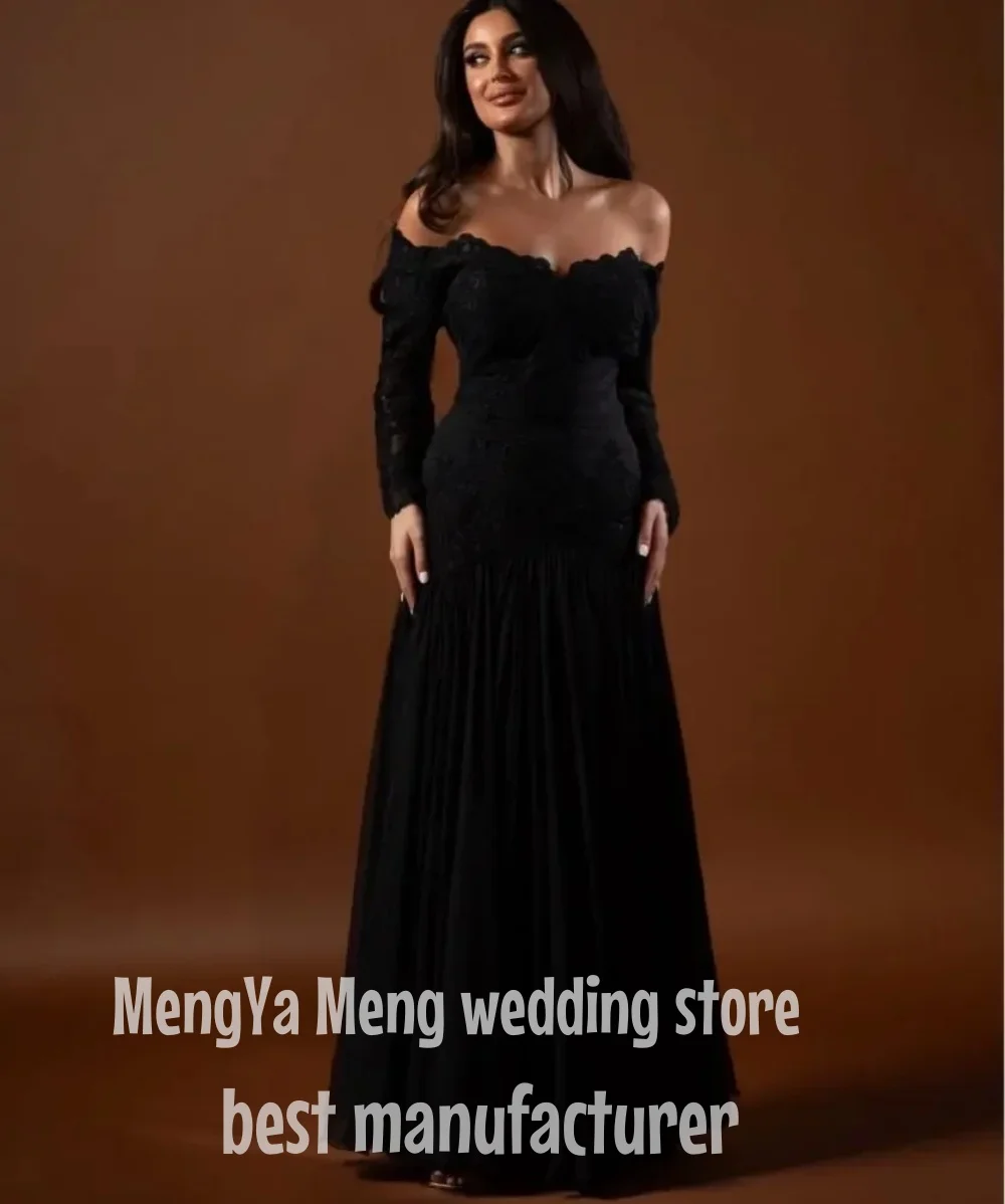 

ZHUISHU Black Lace Evening Dress Off The Shoulder A Line Full Sleeves Prom Party Dress Arabic Formal Prom Dress Customized